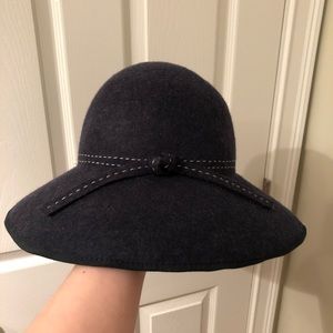 Nordstrom 100% wool hat bow navy new